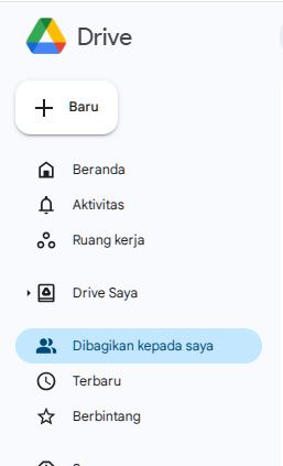 Menu Google drive
